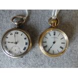 2 small open face pocket watches, a gold plated 'Waltham' & hallmarked silver case by 'A. L. D. of