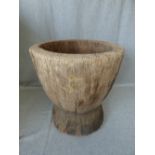 Antique African wooden tribal mortar 34H x 32D cm (some cracks)