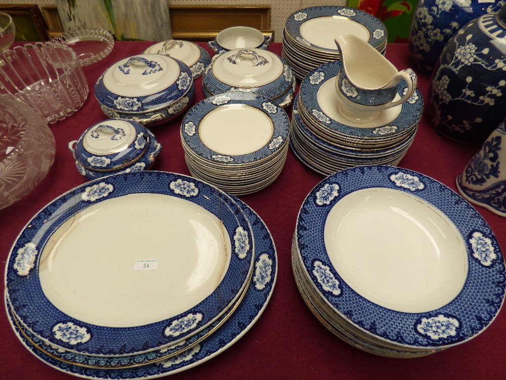 Blue and white part dinner service by 'Burleigh ware' (some pieces have chips/cracks)