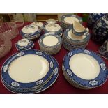 Blue and white part dinner service by 'Burleigh ware' (some pieces have chips/cracks)
