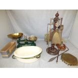 Enamelled bath, scales, and weights companion set & dinner gong