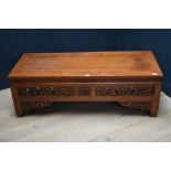 Chinese low table with carved decoration 45H x 134W cm