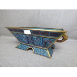 Chinese Cloisonné & gilt metal burner with mythical beast handles with character mark to base, 12