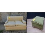 2 seater cream fabric sofa & green stool