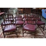 Set of 12 Georgian style mahogany dining chairs & 2 carvers with upholstered leatherette seats