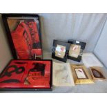 'Dolce & Gabbana' red silk style double quilt cover set in original box, qty of various photo frames