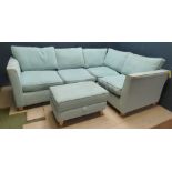 Modern contemporary 'L' shape sofa in light blue fabric with matching stool by 'Sofa Workshop' 175 x