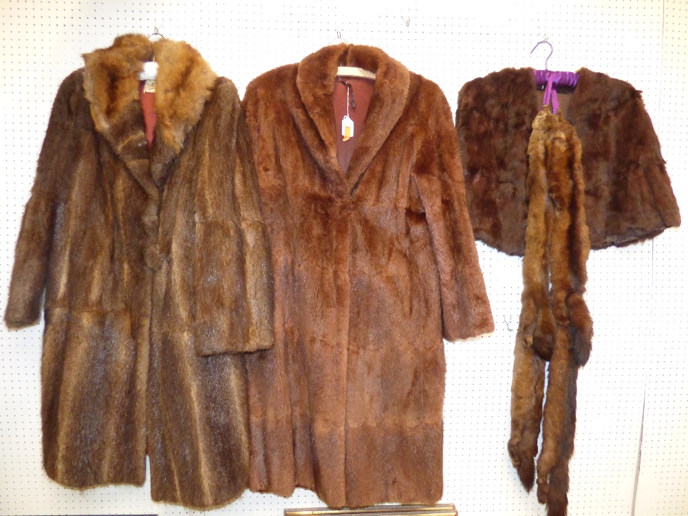 2 ladies vintage fur three quarter length coats, fur shawl & 2 stoles