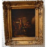 Dutch oil on copper of "Inn Scene" in gilt frame, 23 x 19 cm