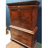 Late C17th double feather banded walnut, drop front, fitted secretaire above 2 short & 3 long