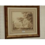 Brush with sepia wash, "Landscape with Lake and Mountains"