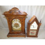 Edwardian oak bracket clock& mahogany wall clock