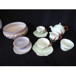 A Poole pottery bowl & grapefruit bowl and a 2 piece Carlton ware tea set