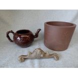 Chinese clay brush pot, Chinese teapot & Chinese paperweight