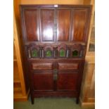 Chinese hardwood cabinet with 2 doors above 4 glass doors & a pair of further doors 153H x 83W cm