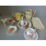Qty of china incl. 'Clarice Cliff' teapot & sugar basin (teapot lid damaged)