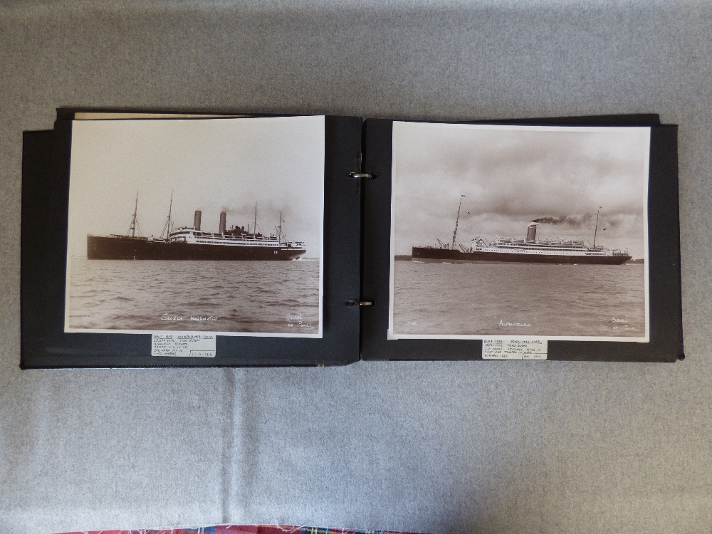 Photo album of sepia photos of various ships by 'Beken of Cowes' with written details of the