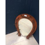 Edwardian mahogany mirrored whip rack in the form of a horseshoe 47h x 36 w cm