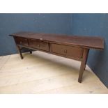 Asian hardwood 3 drawer side table, 73H x 200W cm