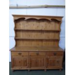 Large pine dresser with 3 drawers of 3 cupboards, 200H x 186W cm