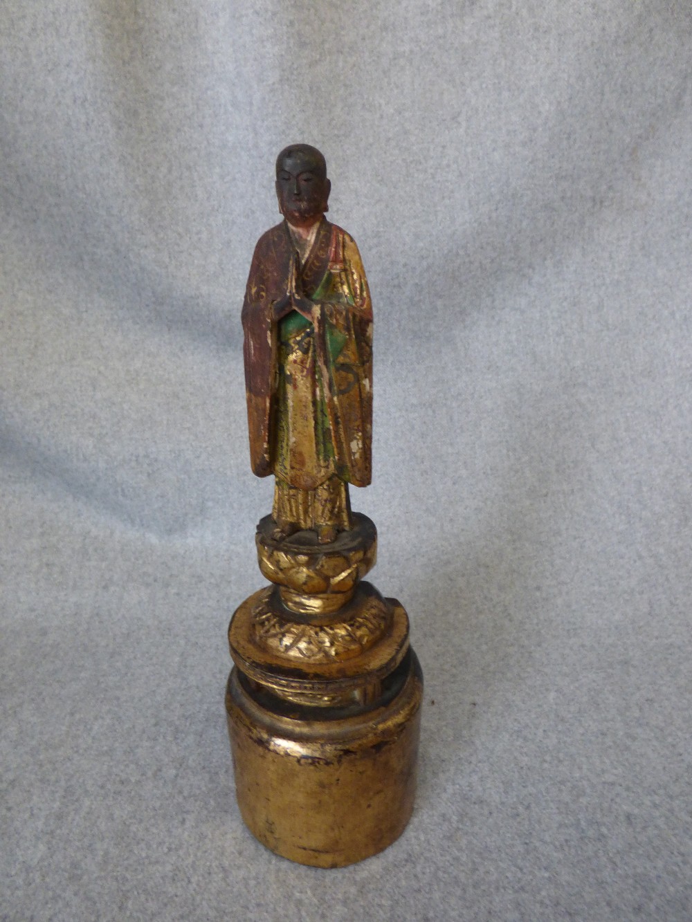 Chinese gilt wood figure of Buddha. 25 cm h.