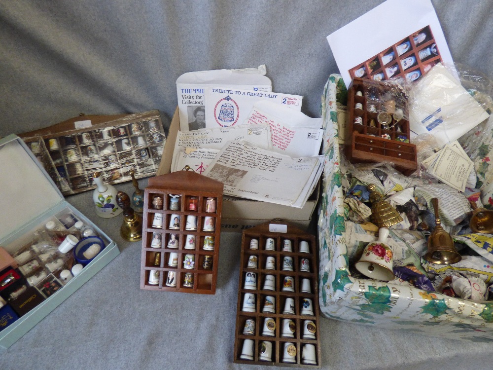 Large quantity of various thimbles & bells, a lifetime collection, and includes various themes and