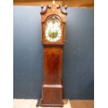 Mahogany longcase clock, painted dial with phases of the moon and minute hand by 'Edward Shepley