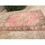 Large wool carpet pink ground with geometric pattern 338 x 436 cm