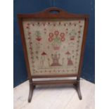 Firescreen with inset sampler, dated 1842 by 'Ann Dyson'