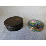 Chinese carved tortoiseshell snuff box & Chinese cloisonné snuff box (damaged)