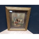 A gilt framed oil painting 'Study of cattle and sheep in a pastoral scene', 25 x 20 cm