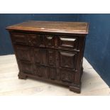 Carved oak chest of 3 drawers with brass drop handles, 108W x 93H cm