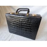 Black crocodile leather fitted attaché/brief case