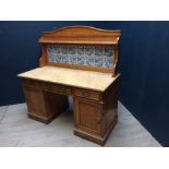 Victorian Satin birchwood twin pedestal washstand with marble top and tiled splashback, 133H x
