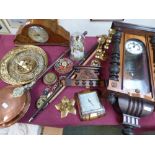 Qty of clocks, barometers, brasswares & sticks