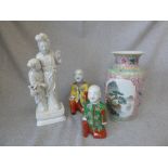 3 various Chinese figures & Chinese famille rose vase