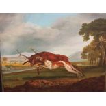 JONATHAN ADAMS (After Stubbs) oil on canvas, Stag and Deerhound, bears signature 'L. R.' signed
