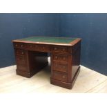 Oak pedestal desk with green baize top, 122W x 74D x 71H cm