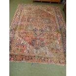 Large geometric Heriz rug (worn) 260 x 330 cm