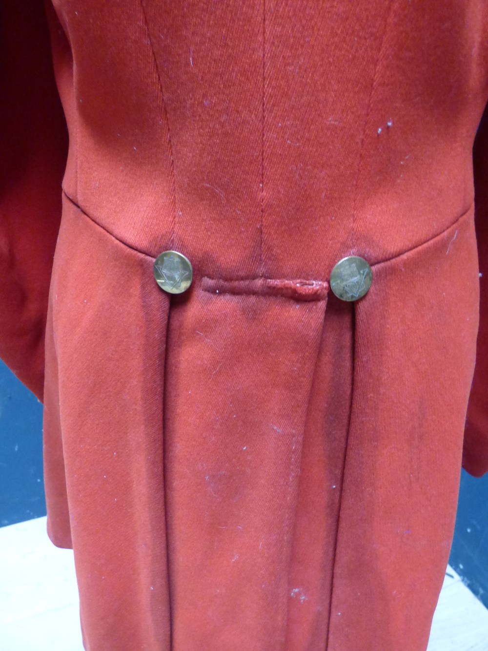 Red hunting coat, with brass buttons, bears label Jones Chalk & Dawson, 6 Sackerville St - Image 2 of 4