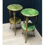 Pair onyx and brass occasional tables