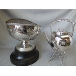 Hallmarked silver Arts & Crafts design rose bowl on an ebonised stand with Birmingham hallmark