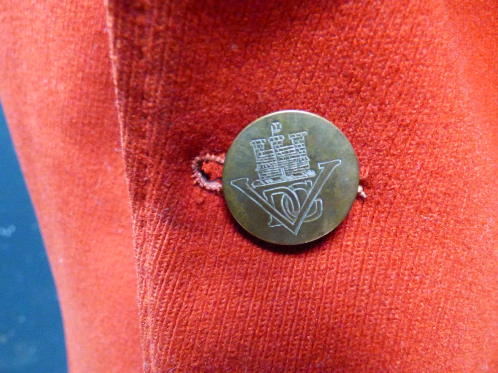 Red hunting coat, with brass buttons, bears label Jones Chalk & Dawson, 6 Sackerville St - Image 3 of 4
