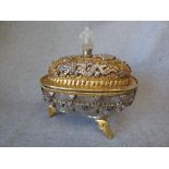 Chinese gilt metal & white metal box with carved crystal finial with embossed dragon scenes 18H x