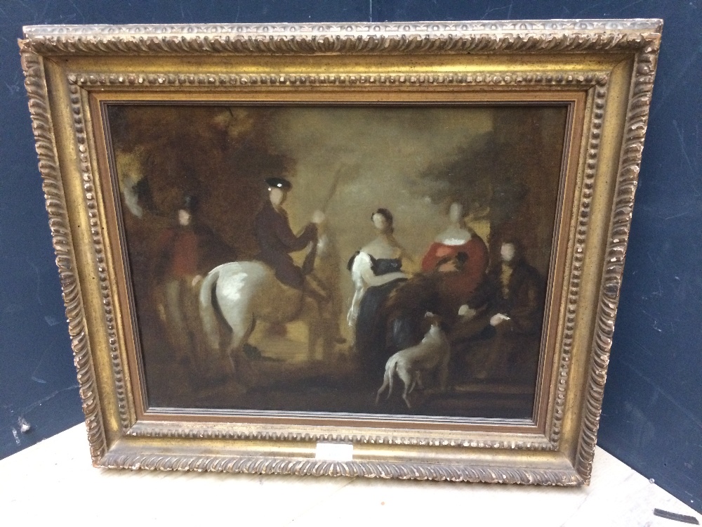 C19th school, oil on canvas "Preparatory sketch for a group family portrait", relined and on new