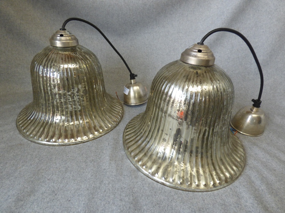 Pair of decorative ceiling lights with silvered shades