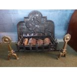 Modern cast iron fireback 87W x 73H & fire grate 83 x 47 cm