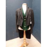 Gentlemans black swallow tail coat bears label HH Limited (some wear), and green waist coat, with