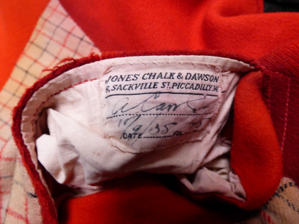 Red hunting coat, with brass buttons, bears label Jones Chalk & Dawson, 6 Sackerville St - Image 4 of 4