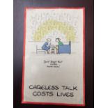 WWII poster, After Fougasse "Careless Talk Costs Lives", unframed, 32 x 20 cm (4 cm tear at top)